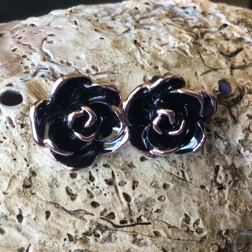Silver & Black Rose Studs